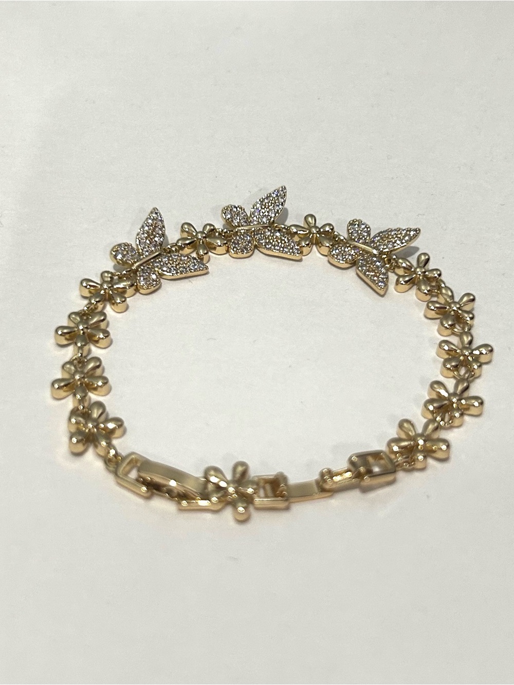 Delicate Gold Floral Butterfly and Flower Clasp Bracelet - Gold